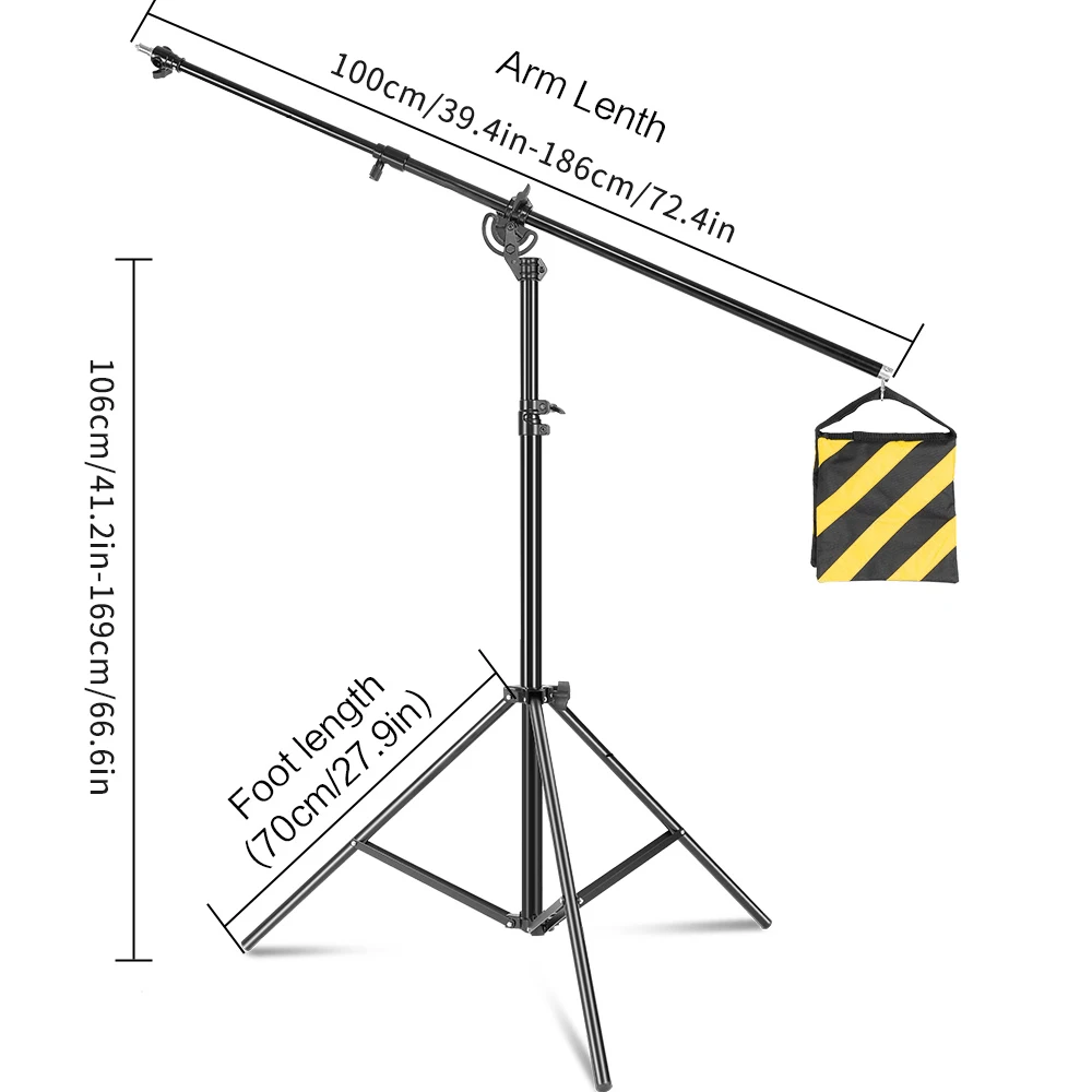 Light Stand 2.8-4M Metal Tripod Crossbar Arm Magic Photography Heavy Duty Studio