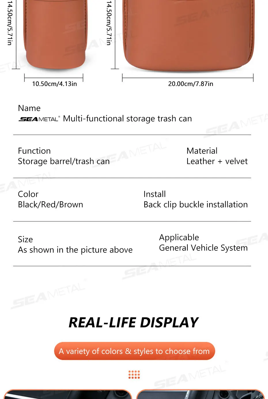 SEAMETAL Auto-Türhalterung Aufbewahrungstasche Universelles Clip-Design Getränkehalter Organizer Box Wasserdichte Rücksitz-Aufbewahrungstasche – Detail 14