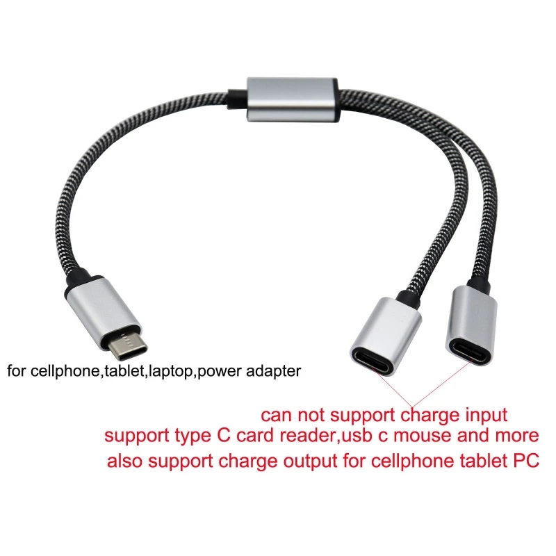 USB C Male to Double USB C Female Splitter Cord Converter Multiple Hubs USB C Port Hub Charger Power Split Adapter