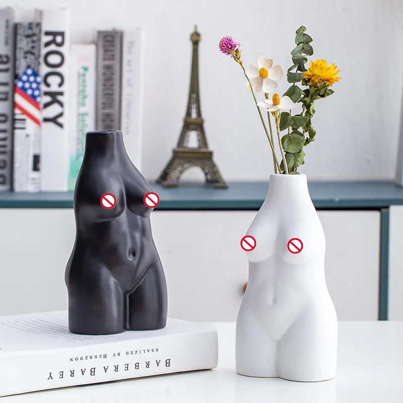 

European-style simulation of naked fat girl ceramic vase ins wind flower ornaments gifts