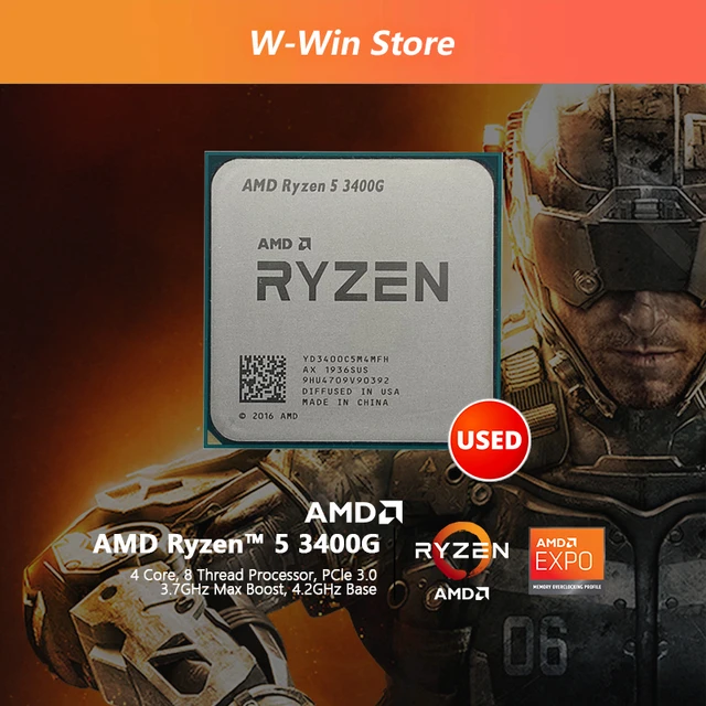 デスクトッププロセッサamd ryzen 5,rdeon rxグラフィックス,3400g  pro,4コア,8スレッド,65w,cpuソケット,am4,ファンなし