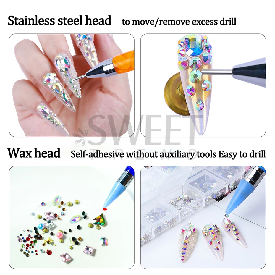 1pc Dual Ended Nail Dotting Pen Crystal Beads Handle Rhinestone Studs Picker Wax Pencil Gel UV Brush Manicure Nail Art Tools 5