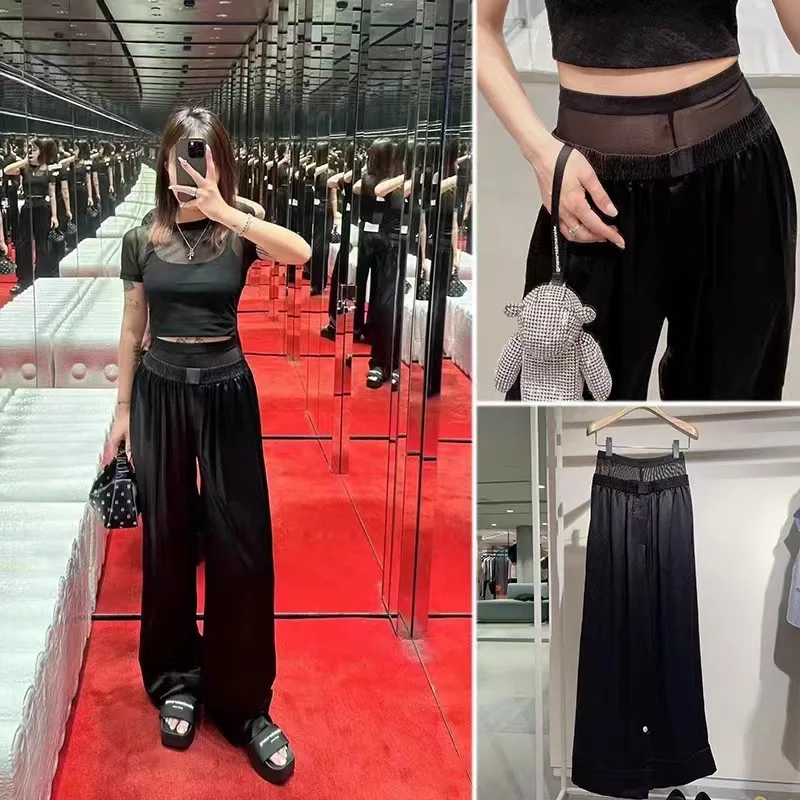 

Fashion Classic Trendy Luxury Design Summer New High Waist Panel Black Loose Casual Straight Leg Pants Women A2