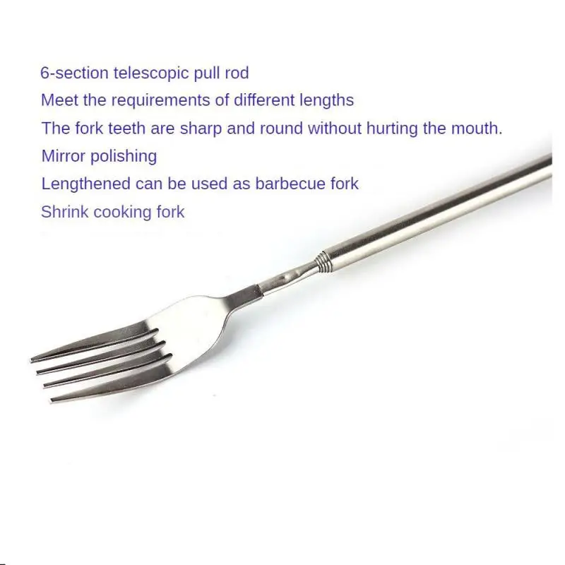 Stainless Steel Telescopic Extendable Fork Dinner Fruit Dessert Long Cutlery Forks BBQ Meat Fork Kitchen Accessories Tools