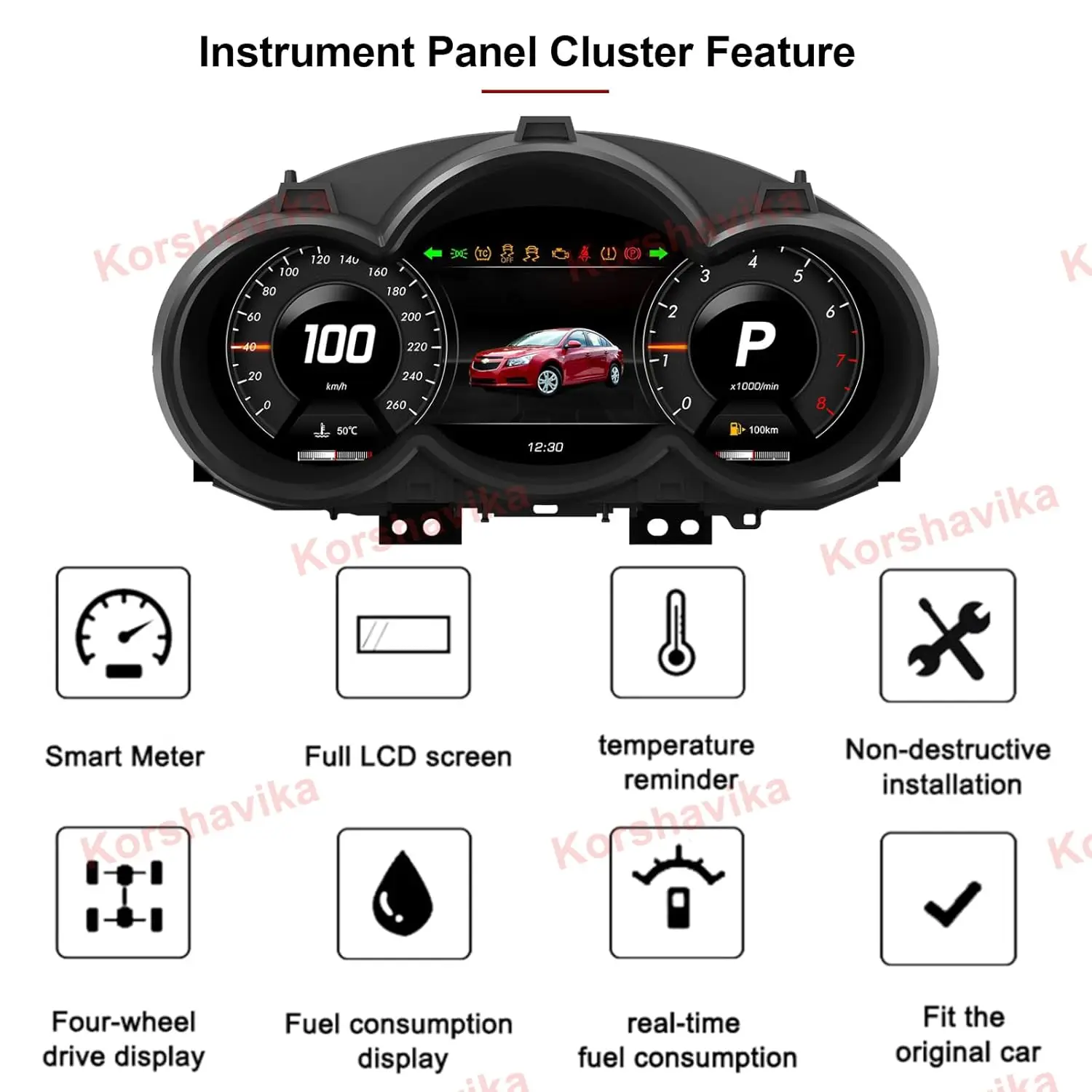 Panel de Instrumentos LCD de 12.3 Pulgadas para Chevrolet Cruze 2009-2014, Velocímetro Digital para Automóvil, Pantalla de Cabina Virtual 3