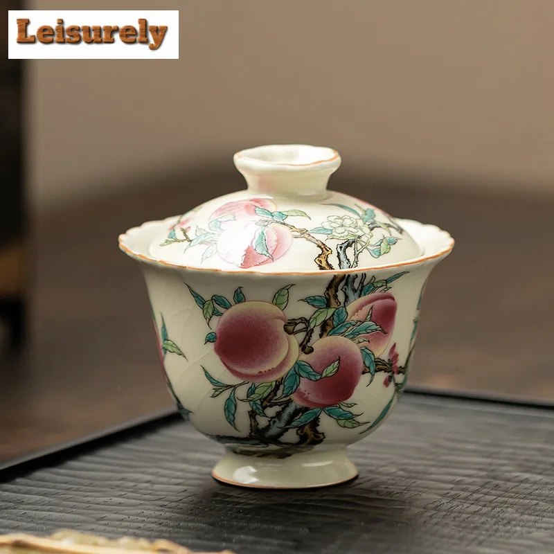 160ml Antique Ru Kiln Gaiwan Japanese Nine Peach Blossoms Mouth Tea Tureen Tea Maker Cover Bowl For Tea Equipment Decoration