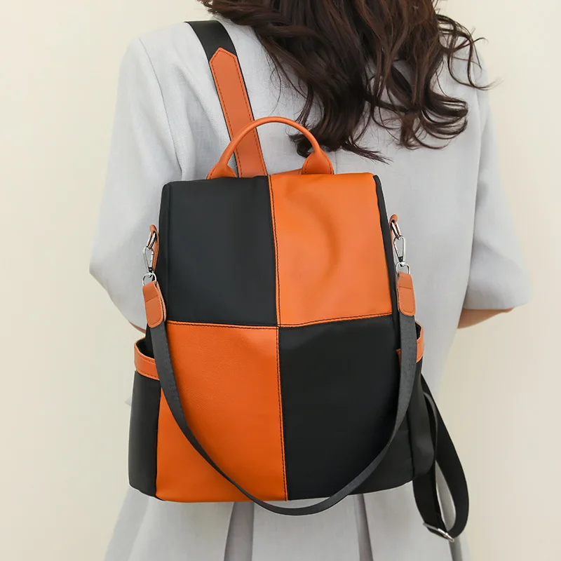 

Women's Nylon Backpack with Double Shoulders, Large Capacity and Fashionable Color Splicing