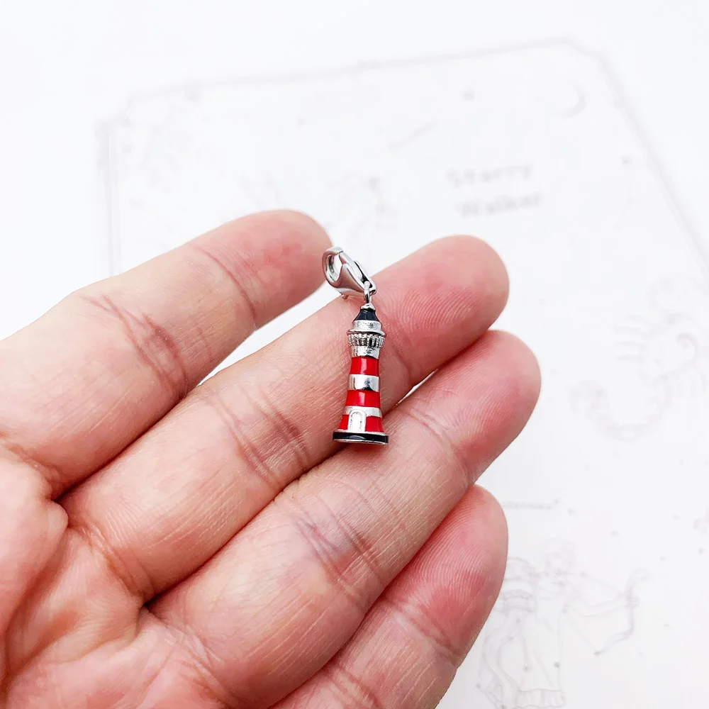 Leuchtturm-Charms aus 925er-Sterlingsilber, Emaille, europäische Perle, Geschenk, DIY-Zubehör, Schmuck – Detail 6