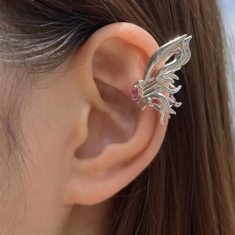 2022 Fashion Sliver Color Butterfly Elf Ear Clip Punk Liquid Metal Wing Ear Cuff No Piercing Earrings for Women Girls Jewelry