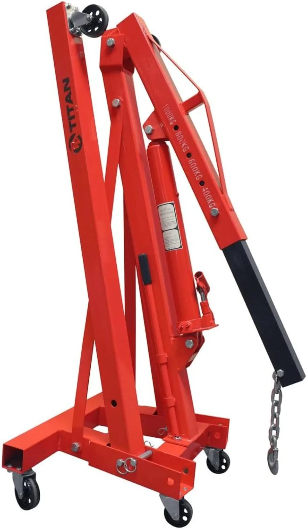 1 Ton Hydraulic Engine Hoist, Heavy Duty Steel Shop Crane, Cherry Picker Engine Hoist with 360&deg; Caster Wheels, Lift