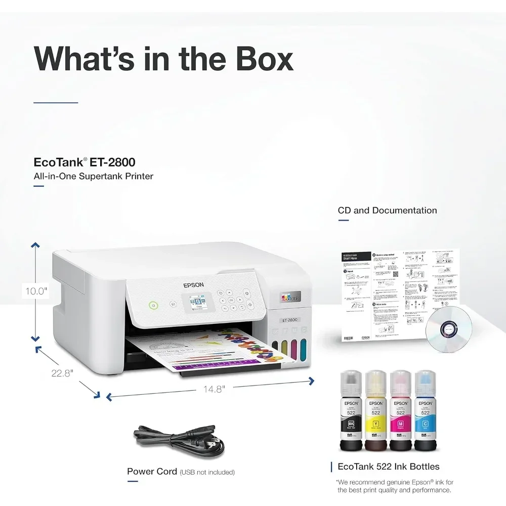 EcoTank ET-2800 Wireless Color All-in-One Cartridge-Free Supertank Printer with Scan and Copy &acirc;&euro;&ldquo; The Ideal Basic Home Printer