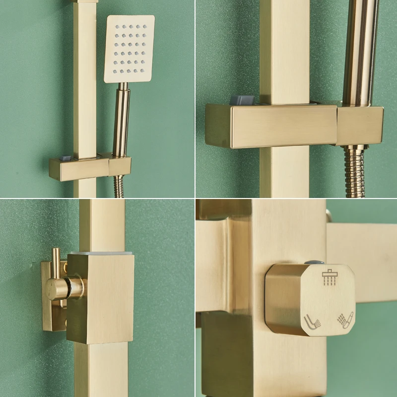 Bathroom Shower Faucet Set Shinesia Brushed Gold Rainfall Shower System Set Tropical Shower Mixer Faucet Tap For Bathroom With Rotate Bathtub Spout