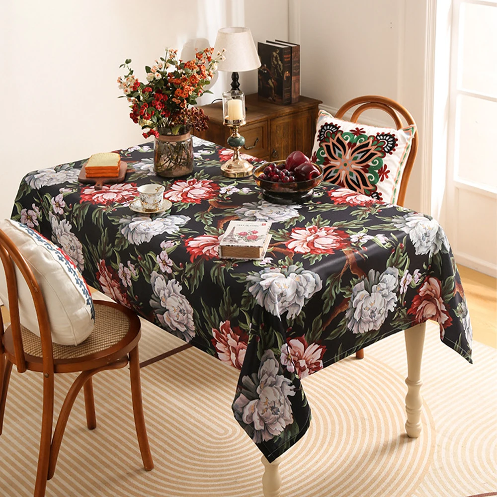 

American Oil Painting Dining Table Peony Flower Luxury Home Waterproof Rectangular round Afternoon Tea Home Decor Cover Towel