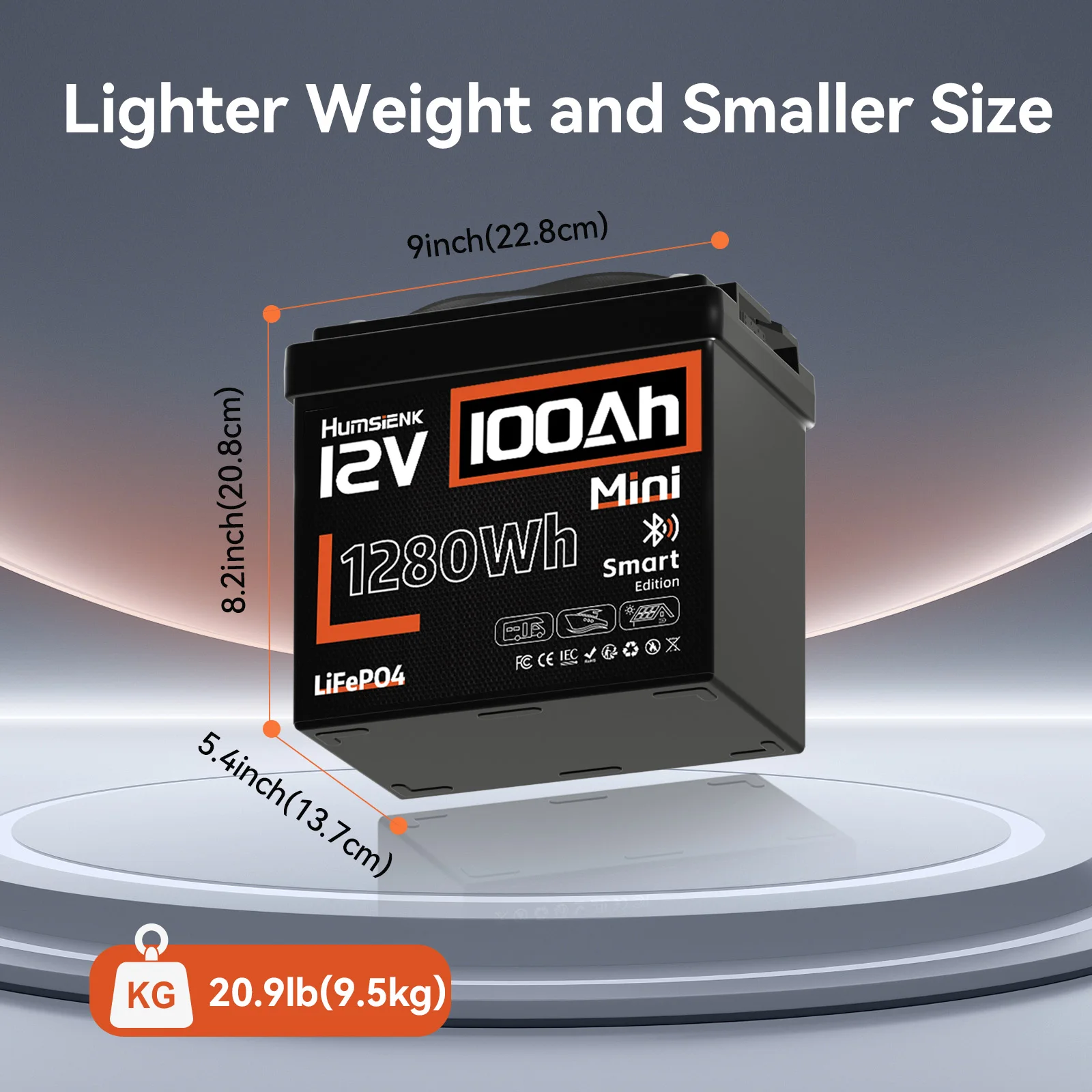 Humsienk Bluetooth 12V 100Ah LiFePO4 Battery