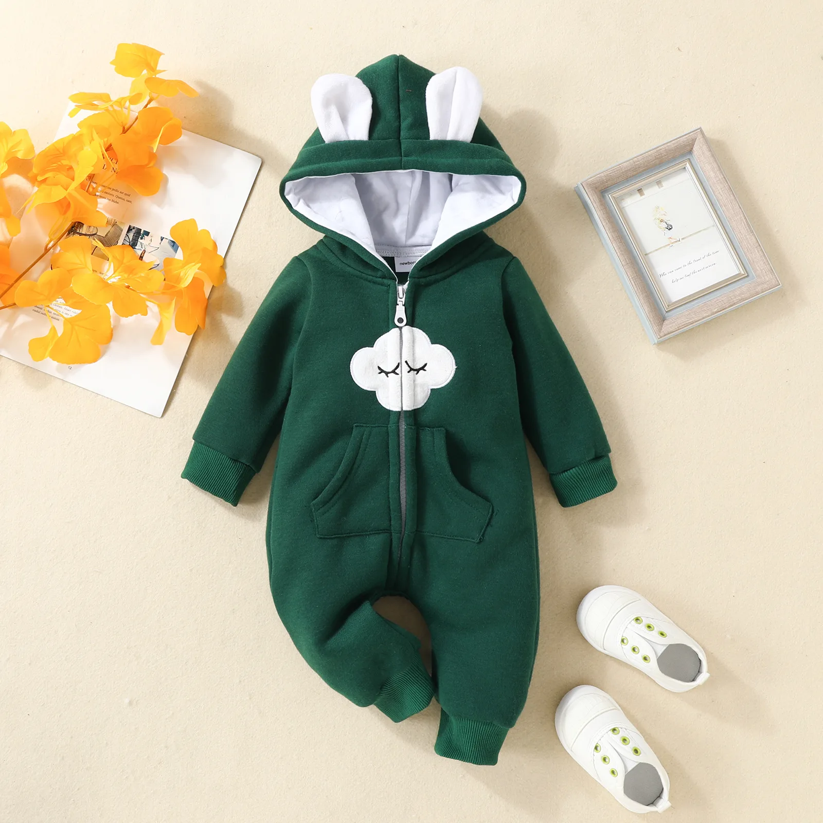 Winter Cute Baby Romper Hooded Cloud, Star, Moon Print Clothes Infant Boy Jumpsuits Newborn Girl Onesie Casual Outfits 6
