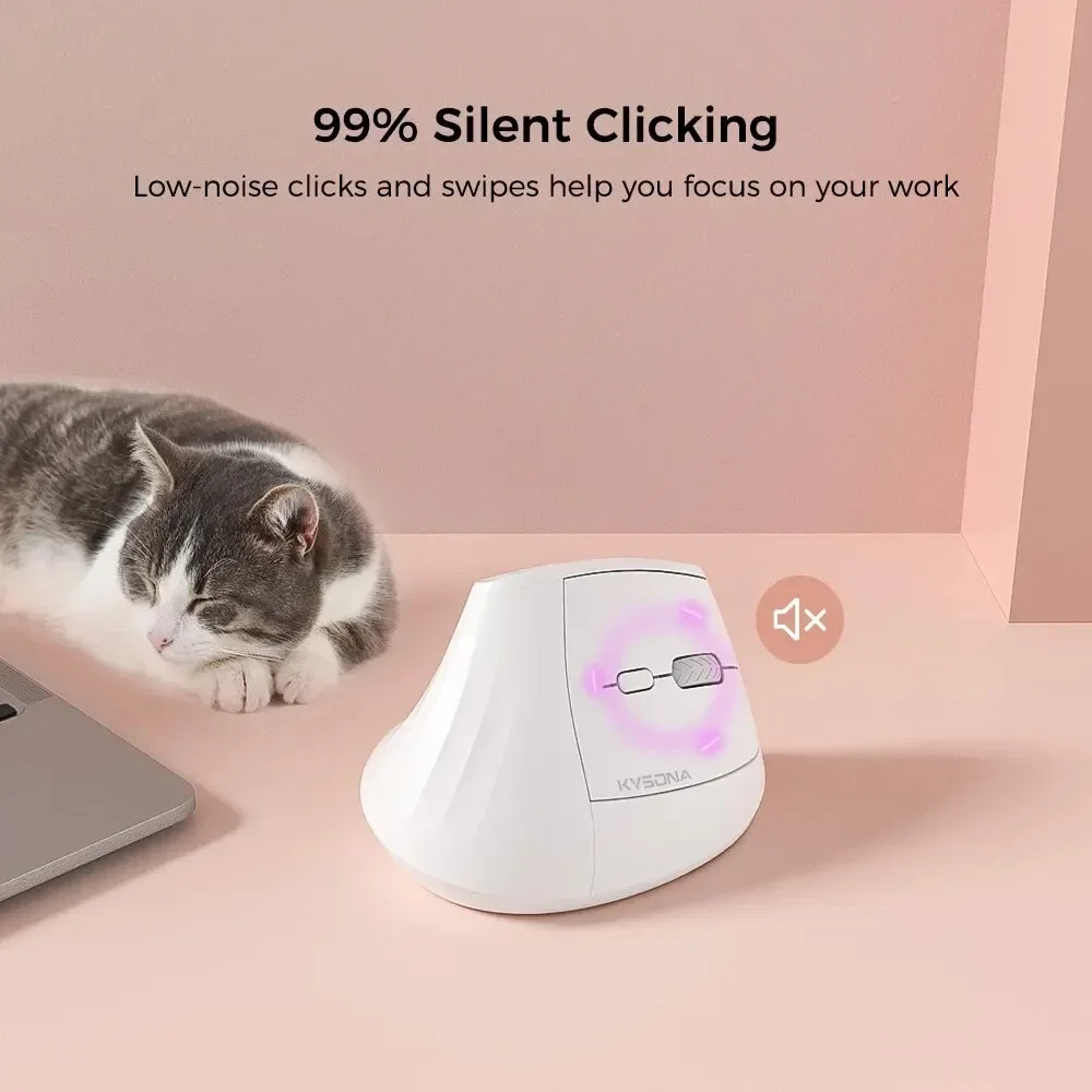 Kysona EM9 Vertical Wireless Bluetooth Silent Mouse Ergonomics RGB4000DPI Rechargeable Button Office Gaming Mouse Laptop PC