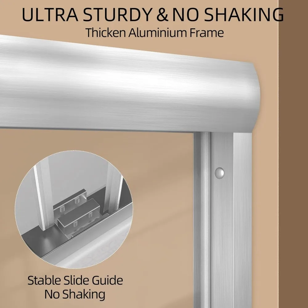Double Sliding Bathtub Door for Shower Semi Frameless Bypass Glass Shower Doors for Bath Tub with Tempered Glass Brushed 5