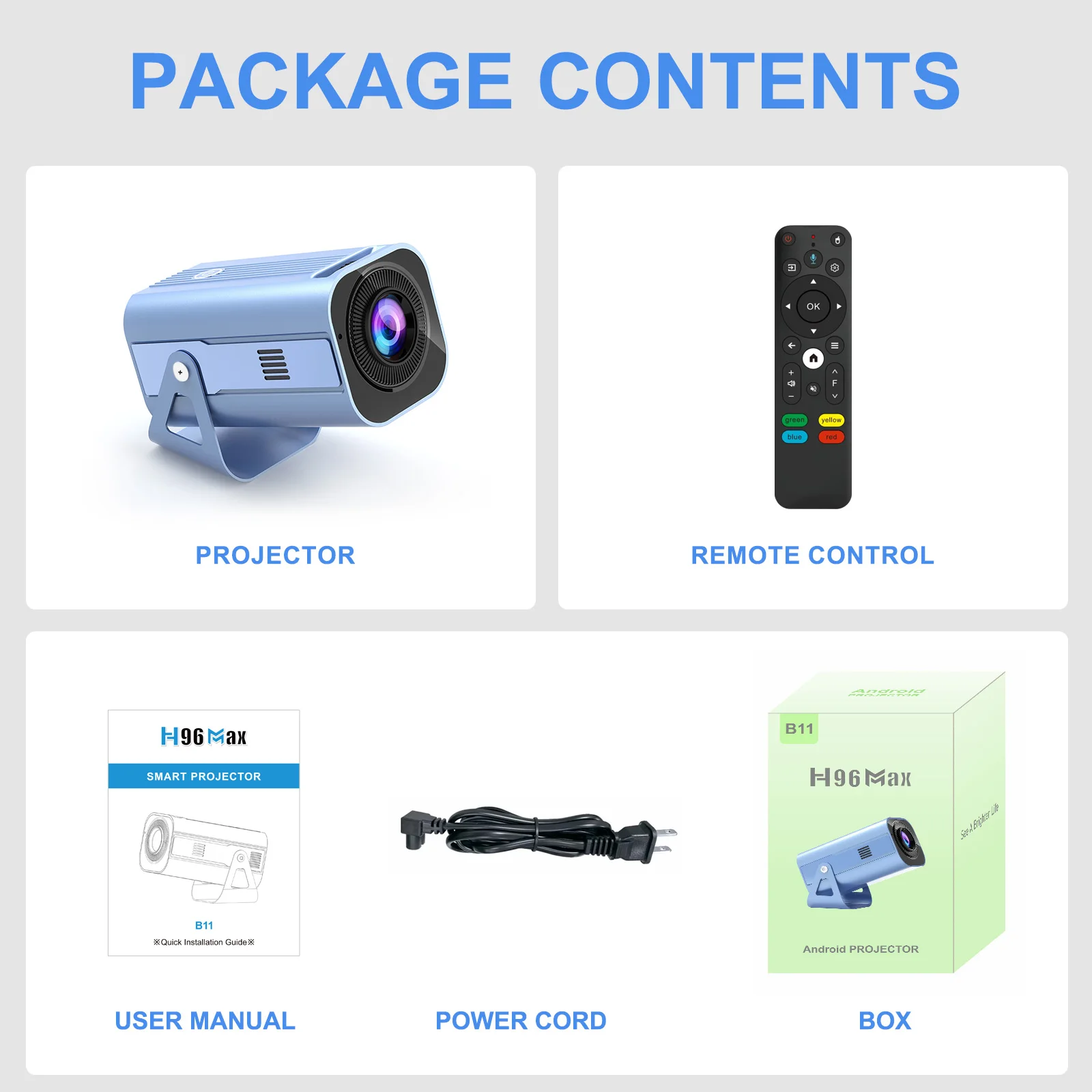 안드로이드 11 스마트 휴대용 프로젝터 H96 MAX B11 4K 비디오 디코딩 720P 해상도 200ANSI BT5.0 Wifi6 180 ° 회전식 프로젝터