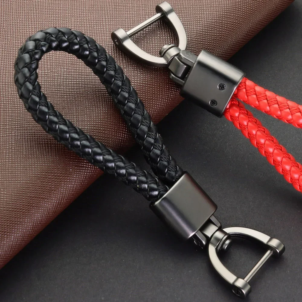 Hand Woven Leather Car KeyChain Detachable Metal 360 Degree