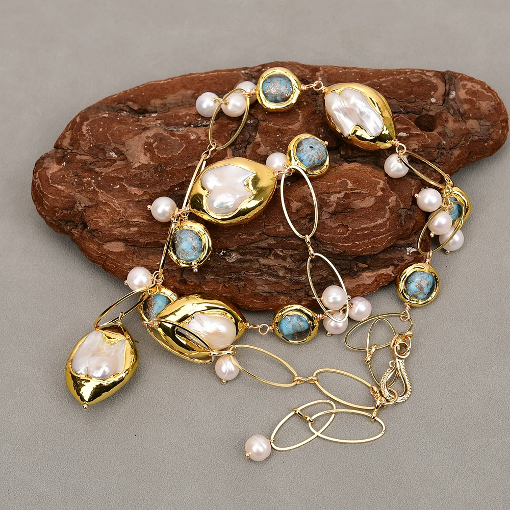 Collier En Perles D'eau Douce Blanches Keshi/baroques, Avec Fermoir Doré - Neuf Sans Emballage