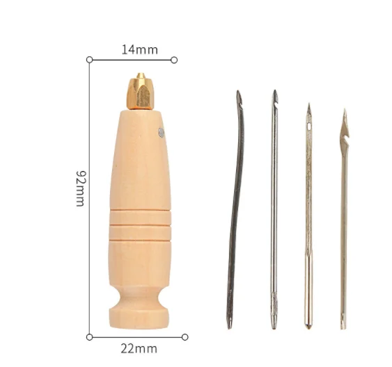 DIY Leather Sewing Awl Needle With Wood Handle Set Canvas Shoe Repairing Tool Kit 1Set leather sewing kit