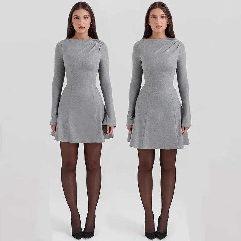 JULISSA MO Elegant Round Neck Women Dress Black Long Sleeve High Waist Mini Dress Female Autumn A-line Slim Party Clubwear 2025 12 JULISSA MO Elegant Round Neck Women Dress Black Long Sleeve High Waist Mini Dress Female Autumn A-line Slim Party Clubwear 2025