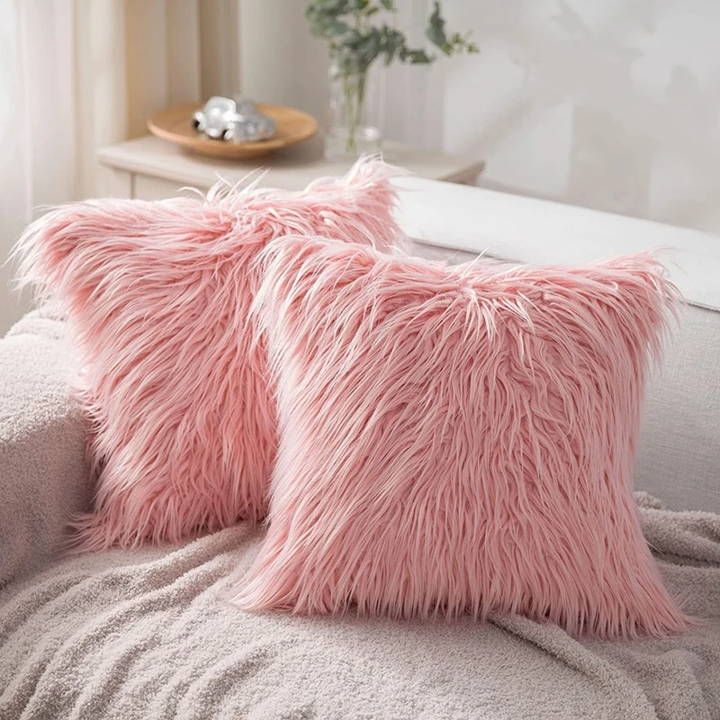 Inyahome Pink White Decorative Long Plush Pillowcase Fuzzy Pillow Covers  Faux Fur Cushion Cover Cojines Decorativos Para Cama - AliExpress
