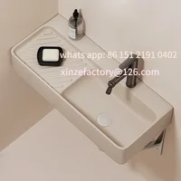 อ่างล้างหน้าเซรามิกติดผนังแบบแคบพิเศษสำหรับฤดูหนาว ปรับแต่งได้ สีครีม ใช้สำหรับล้างหน้า ซักผ้า ติดตั้งบนระเบียง แบบแขวนเรียบง่าย 2