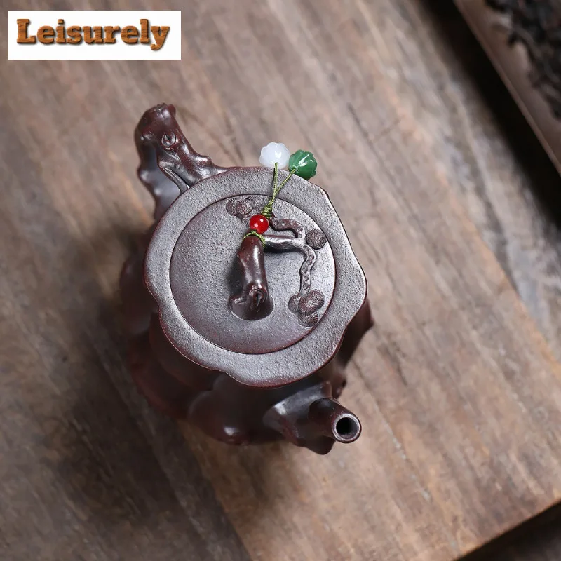 260ml Vintage Yixing Purple Clay Teapots Handmade Pine Stump Pot Raw Ore Antique Brass Mud Kettle With Filter Zisha Tea Set Gift
