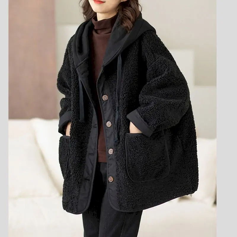 Lamb Wool Coat Womens Hoodies Autumn Winter Fashion New Stitching