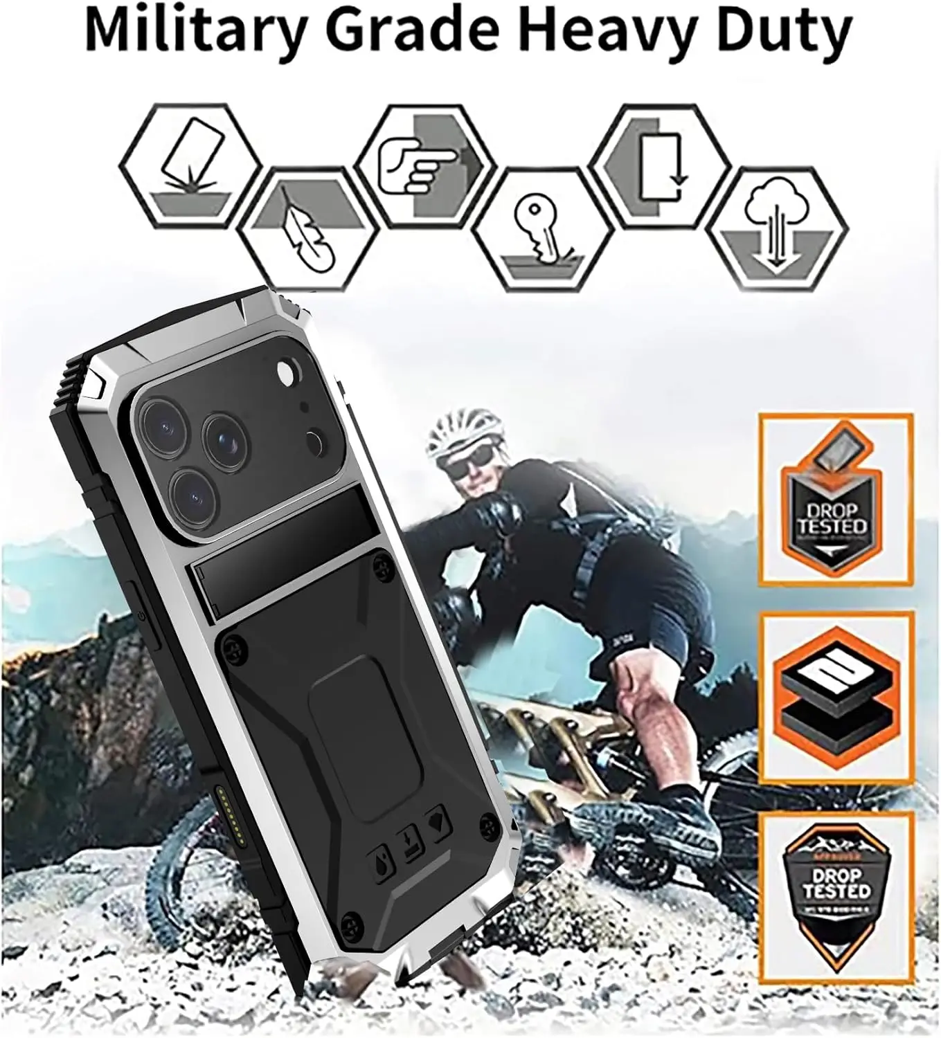 Premium Metal Heavy Duty Case with Kickstand and Glass Screen Cover