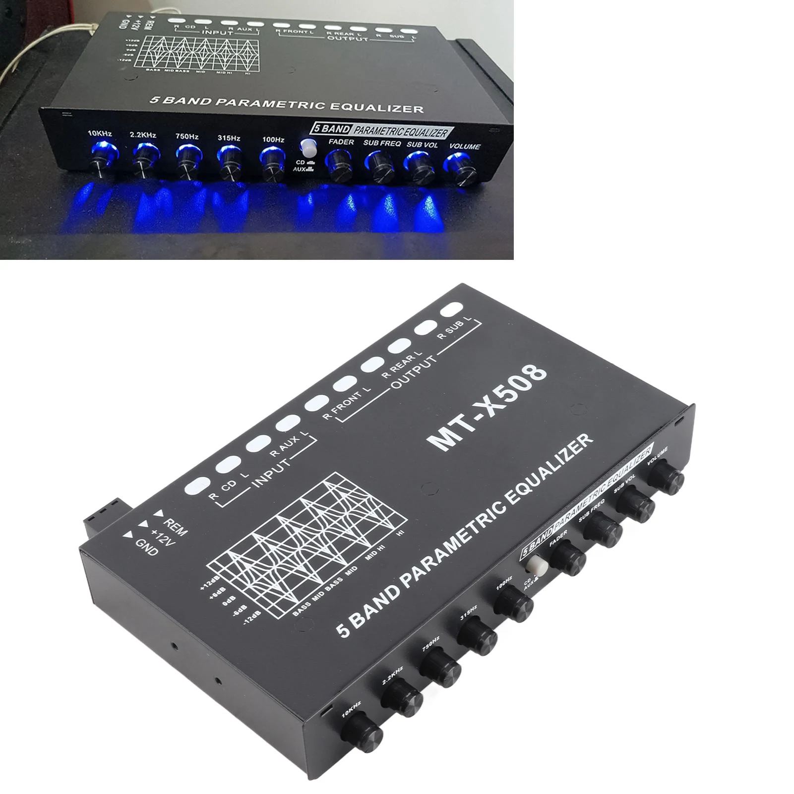 Car Audio Equalizer Adjustable 5 Bands Precise Tuning EQ Tuning Crossover Amplifier Graphic Equalizer