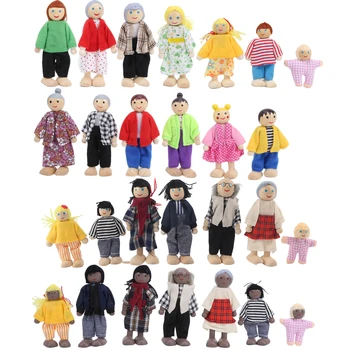 Family Doll Figures Miniature People  High‑Quality Wood Flexible Non‑Toxic  Doll Toys Family for Children Kids Home 1