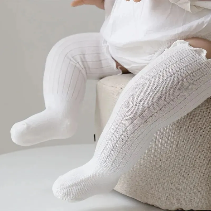 Girls Socks 3Pairs/Lot Baby Girls Lace Frilly Solid Cotton Long Knee High Kids Sock Infant Newborn Spring Children Ruffle Cute