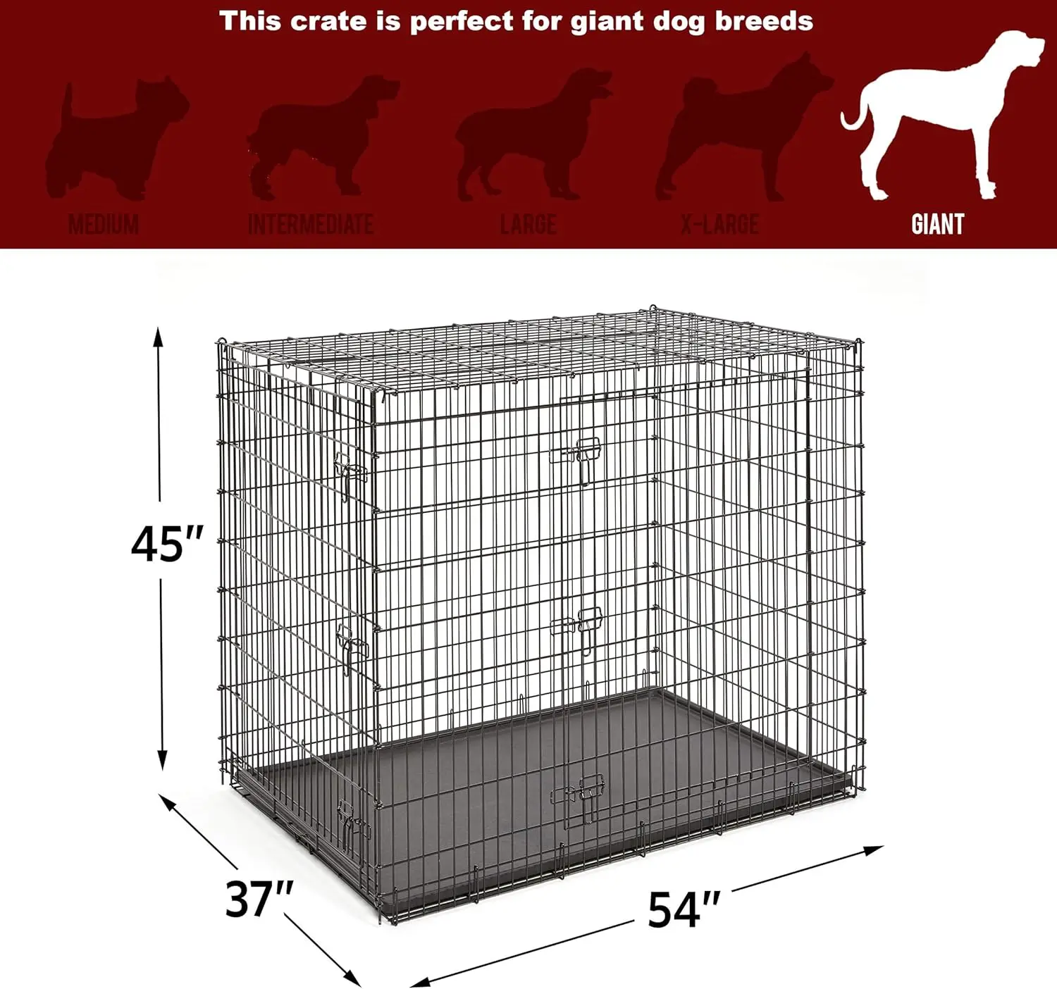 Solutions Series XXL Double Door 54-Inch Dog Crate for the Largest Breeds, Sturdy Drop Pin Assembly, Black E-Coated, SL54DD