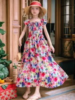 Vêtements pour filles, robes longues douces et mignonnes pour le printemps et l'été, robes de plage à manches courtes, robes longues à fleurs 1