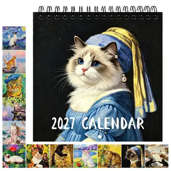 Calendario da Parete 2027 con Grande Griglia delle Date a Tema Gatti, Carta Spessa, Pianificatore Mensile da Appendere per 12 Mesi