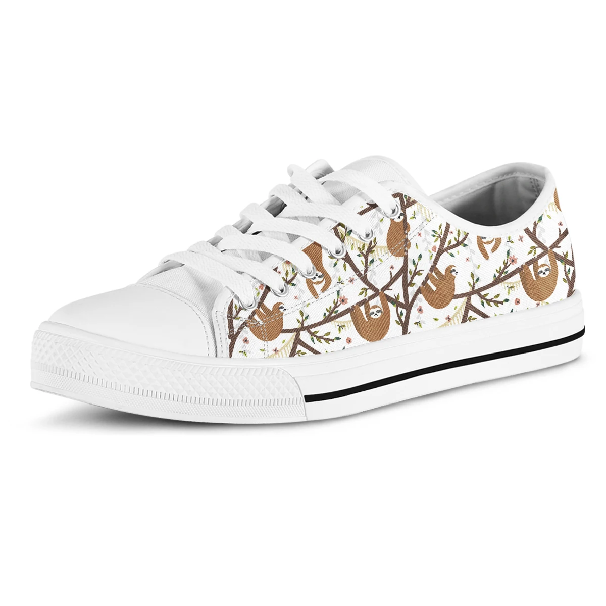 White Sloth Print Leisure Lace Up Sneakers For Men Breathable Female's Light Flats Shoes Stylish Boy Canvas Shoes