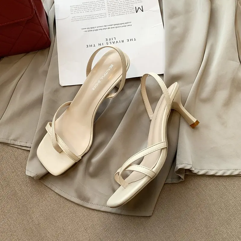 

2024 New Product One Word Strap Sandals Female Summer Models Ladies Fashion Stiletto Casual Sandals