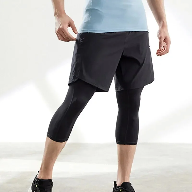 Men Running Sport Tights Pants Basketball Compression Cropped Leggings Gym Fitness Sportswear for Male Athletic Trousers