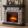 Electric Fireplace with Mantel, 40”W Faux-Stone Fireplace Mantel, Tall Fire Place Freestanding,40”Wx12”Dx35”H 1