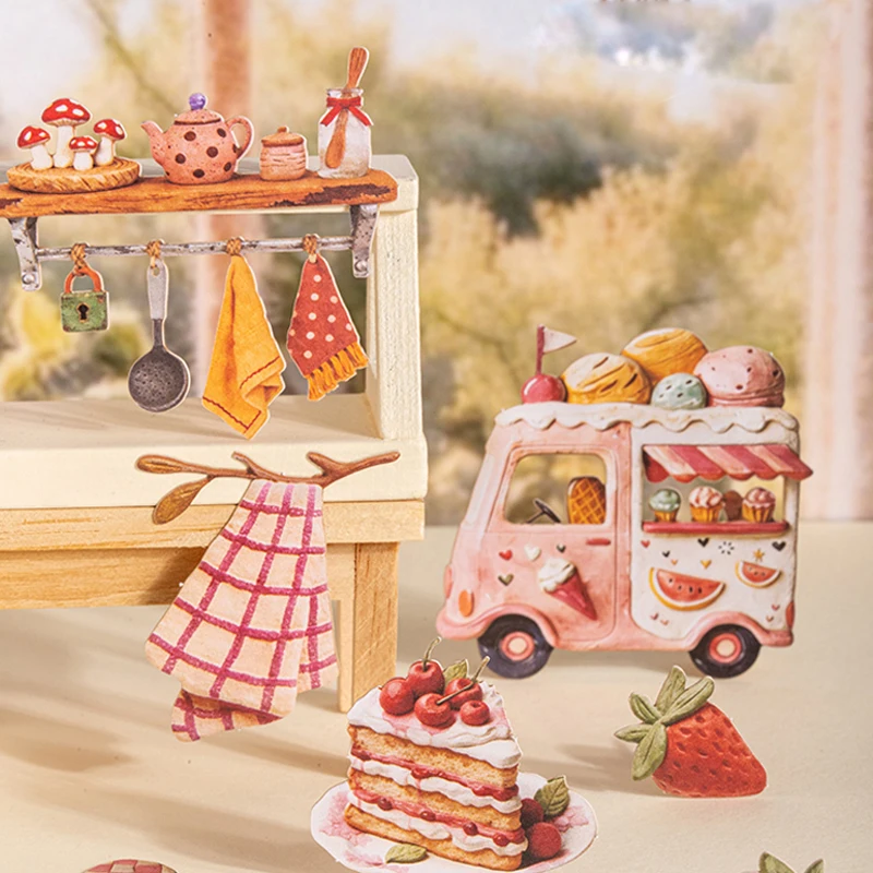 Mr.Paper 6팩 미적 디오라마 스티커, 저널 스크랩북용 빈티지 홈&푸드 장면 스티커 DIY 사진 프레임 장식