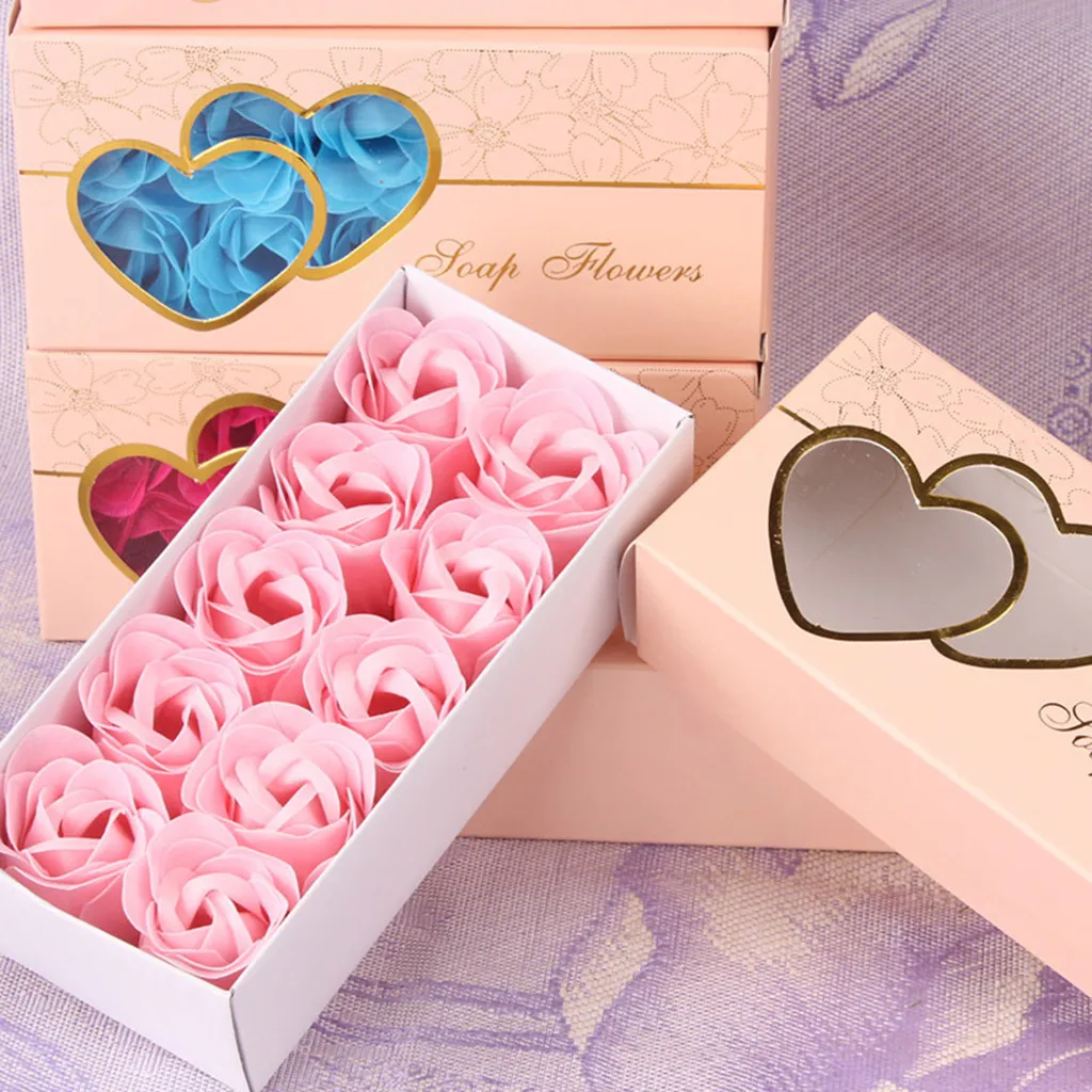 10pc Multicolor Solid Rose Scented Bath Body Petal Rose Flower Soap Wedding Decoration Gift Antibacterial