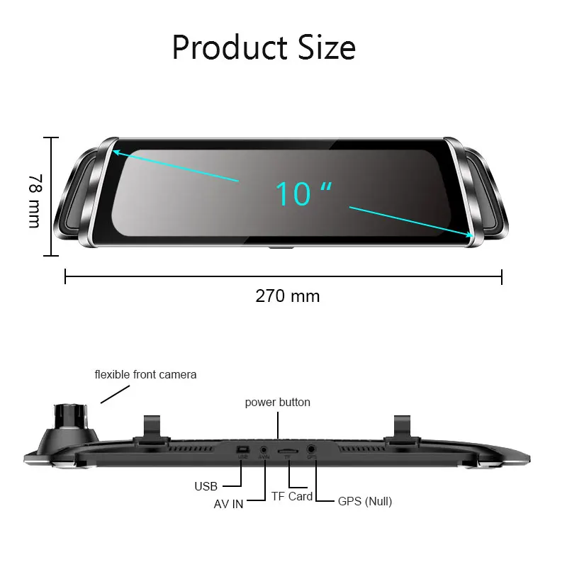 Smart Rearview Mirror Car DVR 10''Touch Screen 1080P Registrar Dual Lens Dash Cam GPS Track Video Recorder Auto Camera