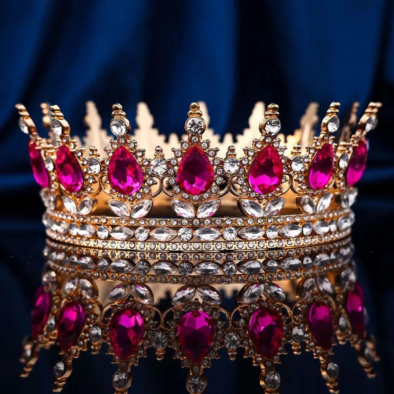 Europäische Mode Prinzessin Tiara Barock Kristall Vollkrone König Tiar Hochzeit Festzug Haarkleid Zubehör – Detail 9