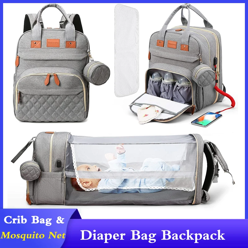3 In 1 Diaper Bag Backpack Foldable Baby Bed Waterproof Travel Bag With