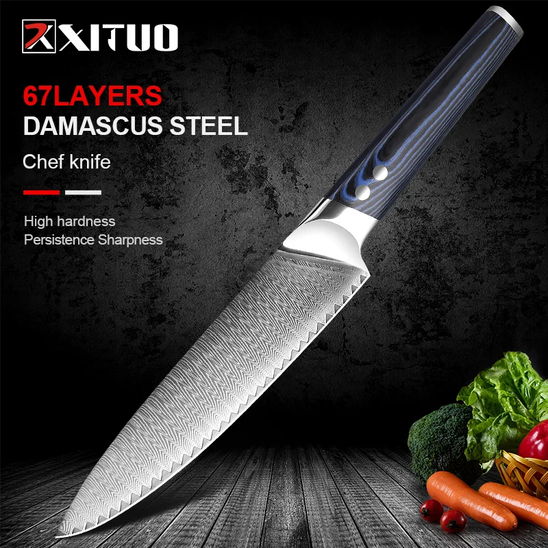 

XITUO 8 inch chef knife Japanese Cleaver sliced salmon Filleting Knife Damascus steel Santoku knife sharp kitchen Chef knife