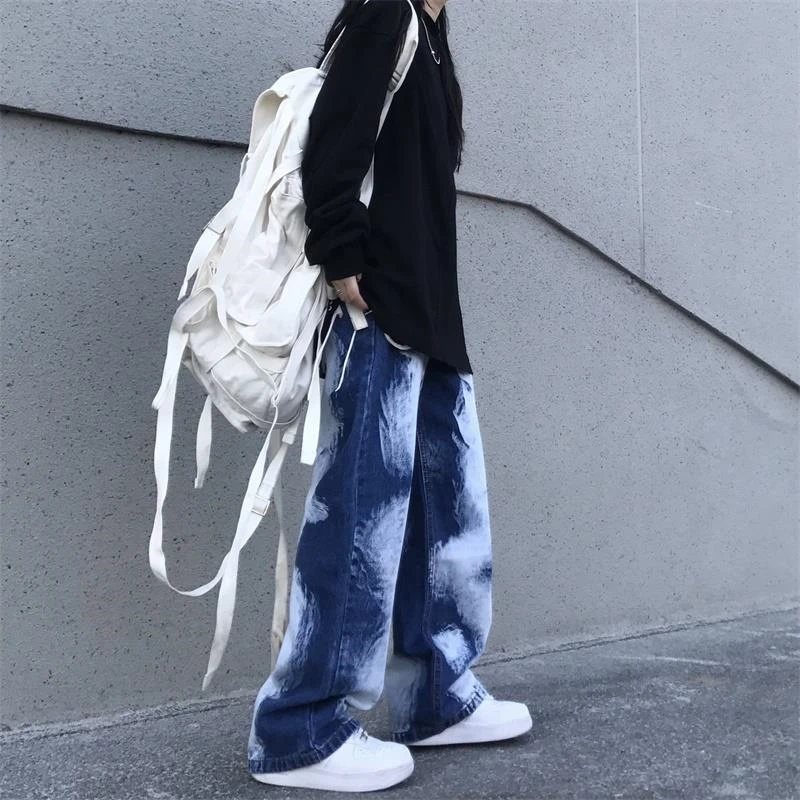 Plus Size Aesthetic Y2K Harajuku Kawaii Gothic Denim Pants Casual Vintage Punk Trousers Wide Leg Straight 5XL Women's Jeans rock revival jeans