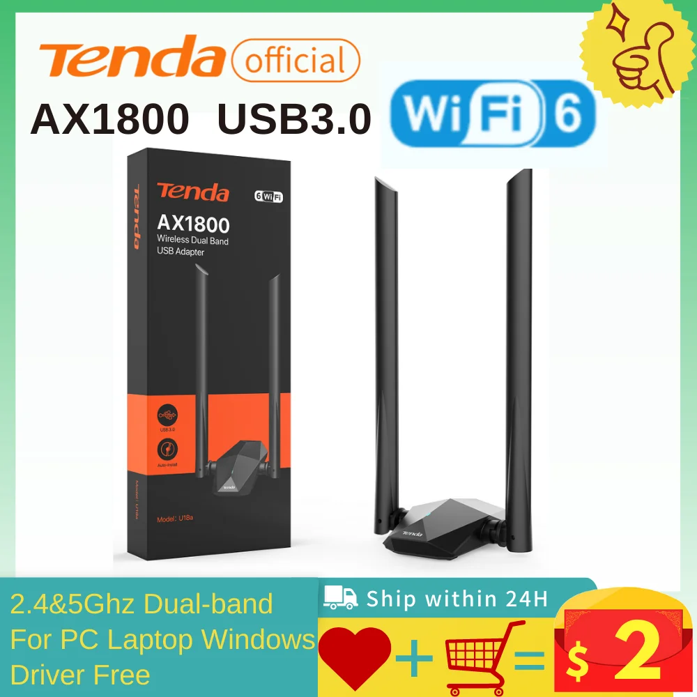 CLE WIFI / BLUETOOTH Tenda CLÉ WIFI 6 AX1800 bi-bande,Dongle WiFi Puissant,  USB 3.0 WIFI, MU-MIMO, pour PC/Desktop/Laptop, Windows 11-10. U18