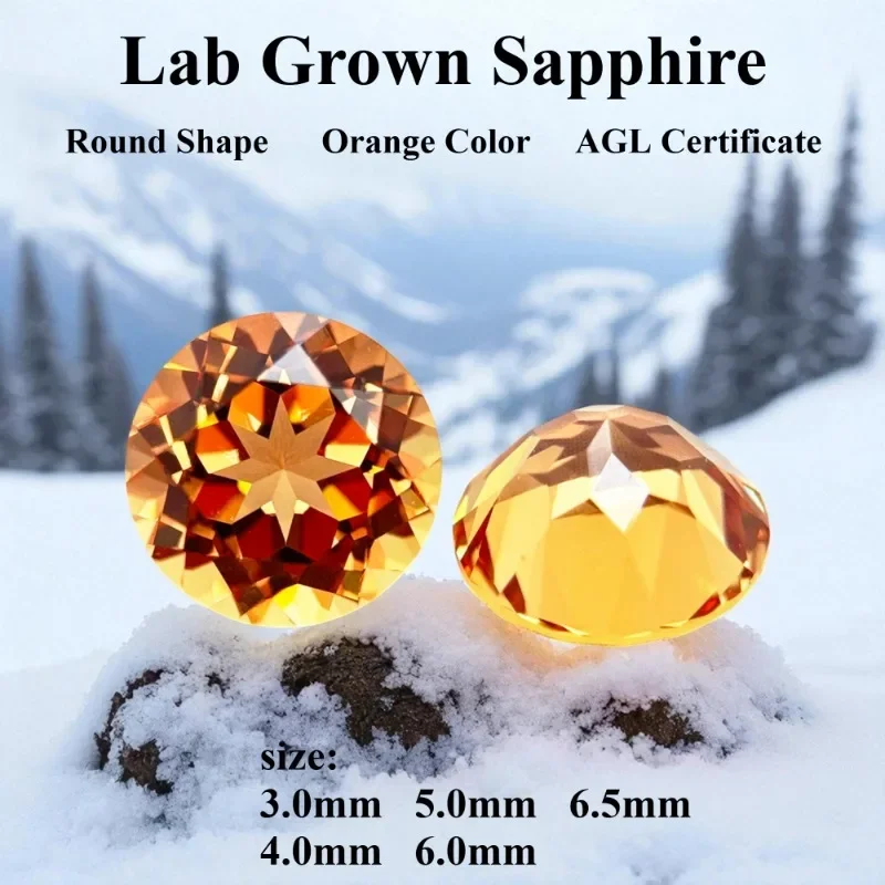 Laborgezüchteter Saphir Runde Form Orange Farbe Höchste Qualität Charm-Perlen für DIY Schmuckherstellung Wählbares Zertifikat